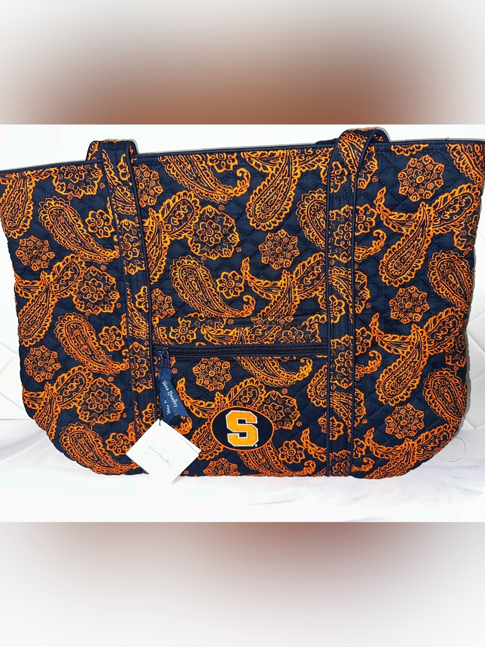 Vera Bradley Original Cotton Tote Syracuse university Orange / Navy Paisley New!
